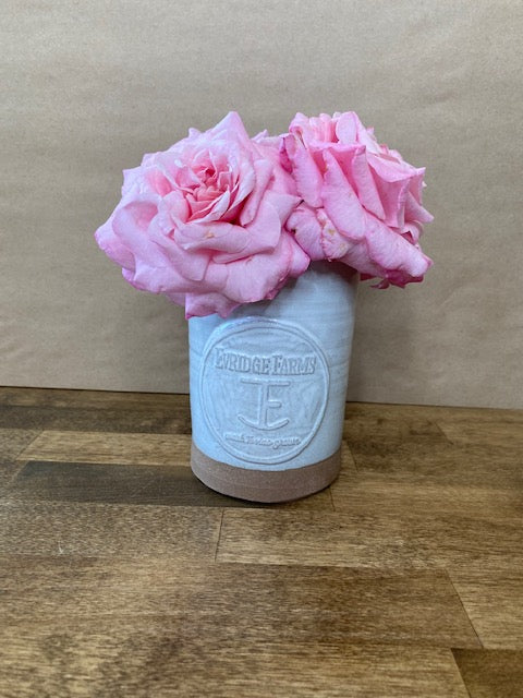 Handmade pottery 16 oz cup with roses Evridge Farms